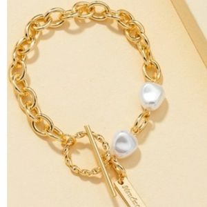 Gold Titanium Stainless Steel bracelet with pearl